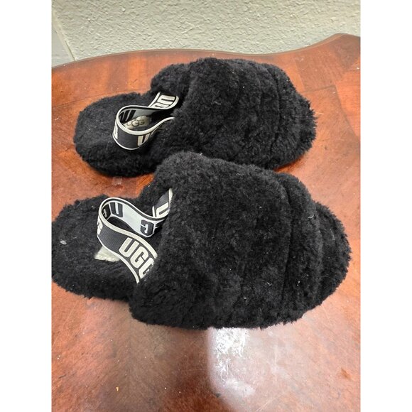 UGG Fluff Yeah Slide Slippers Black Womens Size 6 Sheepskin Wool - Picture 3 of 10